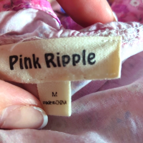 Pink Ripple Floral Ruffled Dress M - Picture 9 of 10